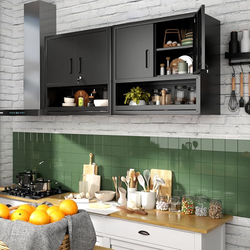Image of Wall Mounted Metal Storage Cabinet, Garage Hanging Tool Cabinet