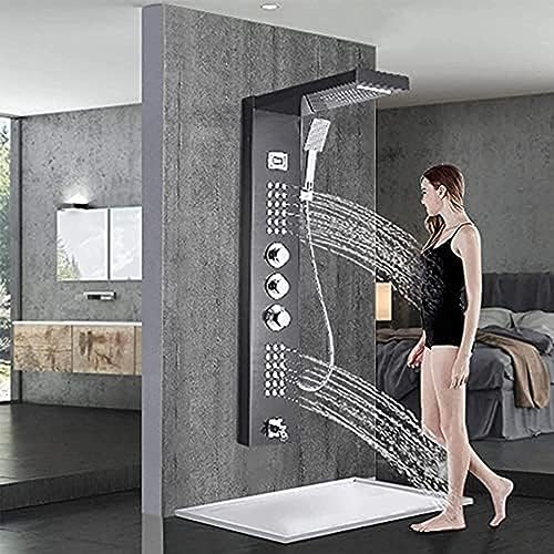 Panel de Ducha Termostático Negro Clásico en Acero Inoxidable con Duchador de Mano, Chorros de Hidromasaje, Cascada y Cabezal de Lluvia miniatura 2