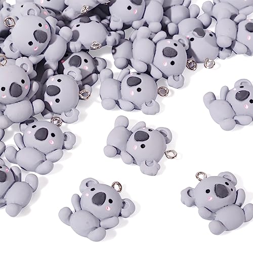 FASHEWELRY Lot de 30 pendentifs en résine avec attache en fer platine Koala pour fabrication de bijoux, boucles d'oreilles, bracelets