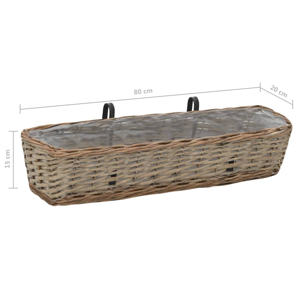 Jardinera de mimbre para balcón de 80 cm, hecha a mano para jardín, terraza y barandilla, 2 unidades