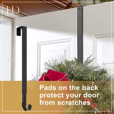 Haute Decor Adapt Adjustable Length Wreath Hanger - Matte Black Metal - Holds Up To 20 Lbs. - Over The Door Wreath Hanger For Year-Round Indoor And Outdoor Use #TOP2