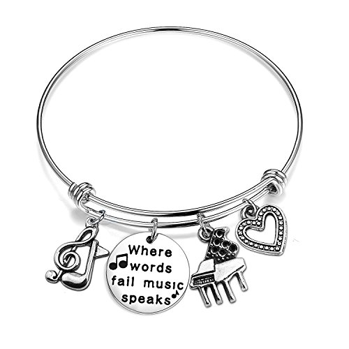 ENSIANTH Music Gift Where Words Fail Speak Expandable Charm Bangle Lovers Jewelry