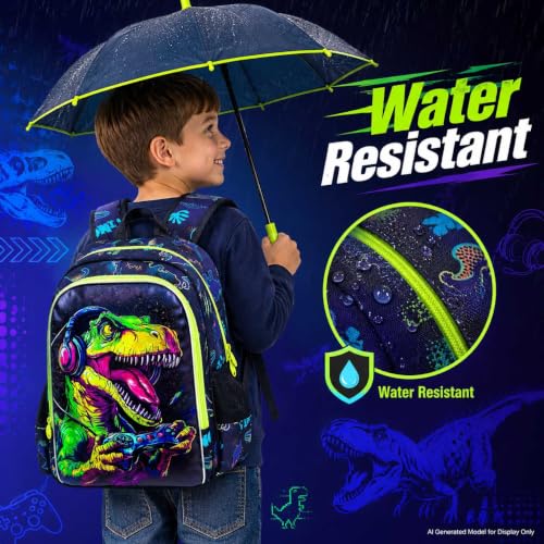 Image of WZLVO 3PCS Dinosaur Backpack for Boys, 16 Inch Kids Water Resistant Preschool Elementary Kindergarten Bookbags and Lunch Box