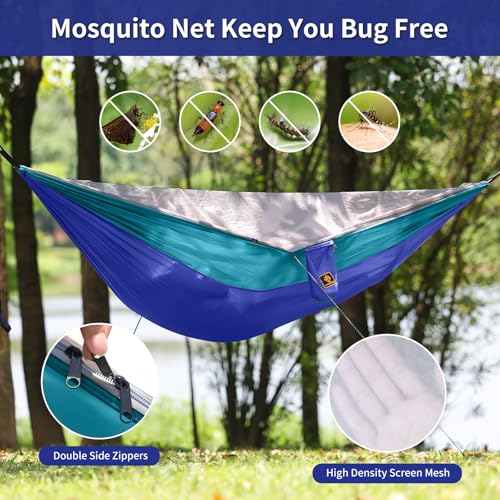 Image of Small Hammock, Camping Hammock with Mosquito Net, Lightweight Nylon Portable Hammock with 10ft Tree Straps,Hammocks for Travel Hiking Backpacking Beach Patio
