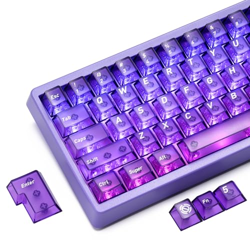 Image of HITIME XVX Purple Clear Keycaps,Transparent Keycaps 60 75 100 Percent,Ceramic Keycap Style, Shine Through Keycap, Cherry Profile Keyboard Key Cap Set for Mx Switches Mechanical Keyboard, 119 Keys