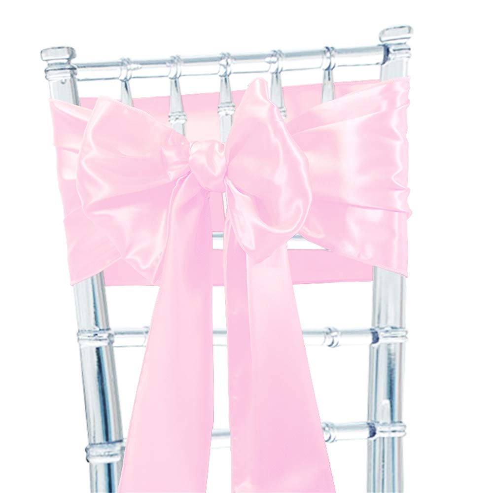 Time to Sparkle 10pcs Satin Chair Cover Sashes Bow Tie Ribbon Table Runner Wedding Reception Decoration - Pink — image 1
