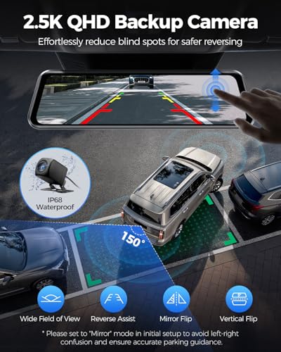 AZDOME 4K+2.5K Mirror Dash Cam with AR effects, ADAS, BSD and LCA Rear View Mirror Camera, - image 7