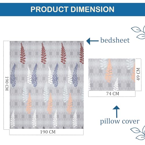 Image of Kuber Industries Cotton 150 TC Double Bedsheet With 2 Pillow Covers | Machine Washable Soft Bedsheet For Living Room, Home & Hotels | Leaf Fitted Print - Grey