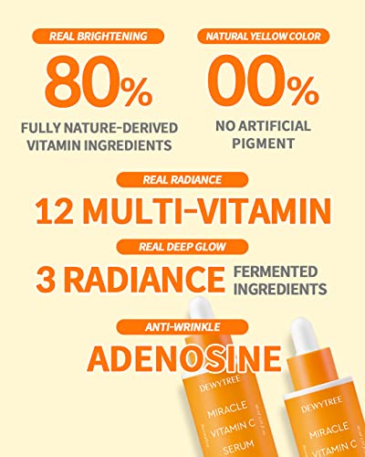 DEWYTREE Miracle Vitamin C Serum for Dry Skin | Dark Spot Corrector Daily Face Serum for Glowing Skin Fine Lines and Wrinkles Serum Pore Minimizer Regenerating Serum Vitamin C for Face (1.35 fl oz)