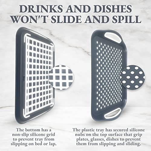 Rectangular Non Slip Serving Tray With Handles That Are Easy To Grip Silicone Nubs Non Skid Plastic Food Tray - Portable Dinner Trays For Eating - Anti Slip Lap Bed Tv Carrying Tray #TOP1