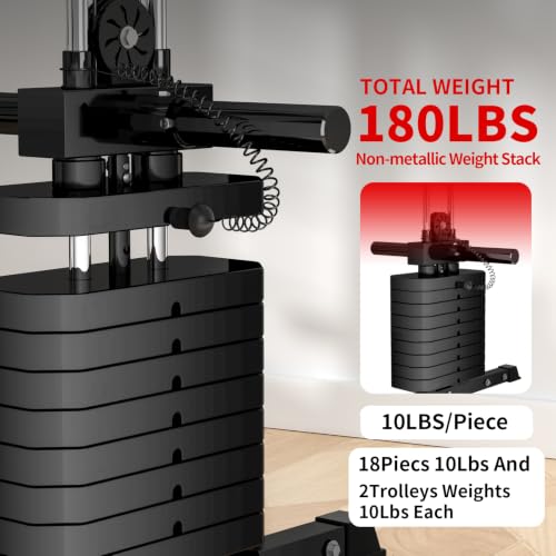 Image of JEEKEE Power Cage with 180LB Weight Stack & Cable Crossover, 2200LB Heavy Duty Power Rack with Dual Pulley System, LAT Pulldown Seat Cushion, 20+ Attachments for Home Gym