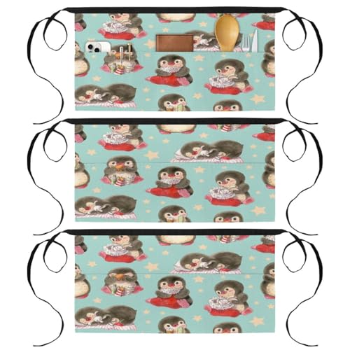 Demi-tablier de cuisine lot de 3 tabliers courts 3 poches pour restaurant bistrot bar nettoyage