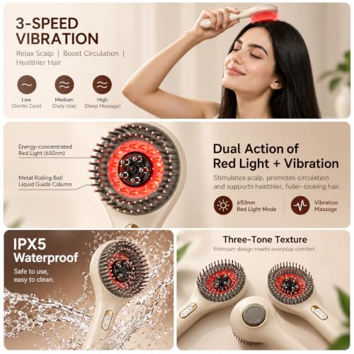 Image of Red Light Hair Therapy Scalp Massager with Oil Applicator, LED Hair Growth Comb, Rechargeable Scalp Massage Brush for Hair Growth, Essential Oil Serum Applicator, Scalp Care Tool for Men & Women