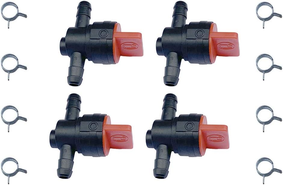 (4 Packs) 1/4 inch Fuel Shut Off Valve with Spring Clamps Fits for 698183, 698181, 697947, 494768, 493960, 5019H and 5019K Lawn Mower Parts