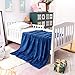 NTBAY Plush Soft Flannel Baby Blanket, Warm and Cozy Unisex Toddler Blanket with Stripe Pattern for Stroller, Crib, Travel, 30x40 Inches, Navy Blue