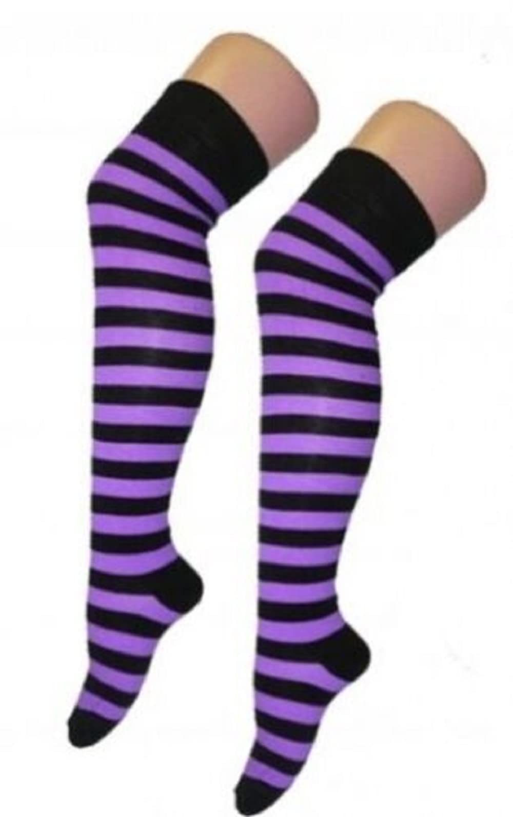 AXTokyo Womens Striped Over The Knee High Socks Fancy Dress (*Witch-Purple/Black*)