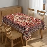 SUMNEESHA Old Red Persian Carpet Tablecloth Rectangle 54 x 72 Inch Spill Proof Wrinkle Resistant Boho Vintage Ethnic Table Cloth Table Cover for Dining Party Indoor Outdoor