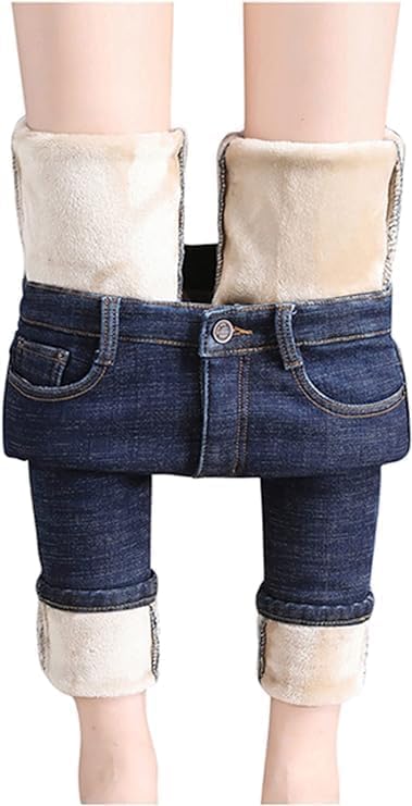 Fleece Lined Jeans Women Thermal Flannel Lined Jeans Skinny Flannel Lined Winter Warm Pants High Waisted Stretch Denim Pants