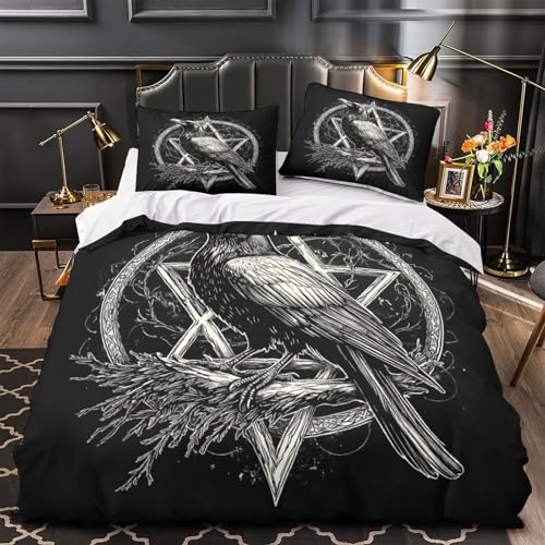 Drap de couette corbeau 3D imprimé pour lit double ambiance gothique chambre