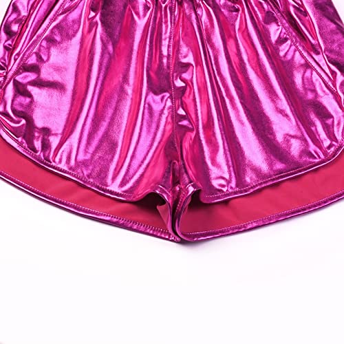 Image of Perfashion Women's Metallic Shiny Shorts Sparkly Hot Yoga Outfit