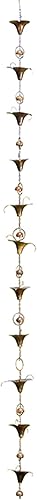 Miniatura 4 de Ancient Graffiti Cadenas de lluvia de lirios y campanas, color cobre flameado, juego de 2 (2)