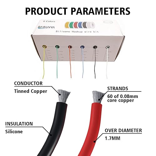 Miniatura 8 de BABUVYA Cable de calibre 18, cable flexible de aislamiento de goma de silicona, 98 pies, 6 colores, alambre de cobre estañado trenzado de 18 AWG