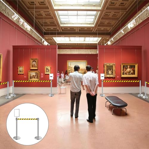 MICHELANGELO Pedestal Premium Organizador Separador de Fila Cromado com Fita Retrátil Zebrada 2 Metr