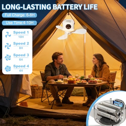 HuaMuDM Ventilateur de Camping Lumière,4 Vitesses Et Amovible – vue 2