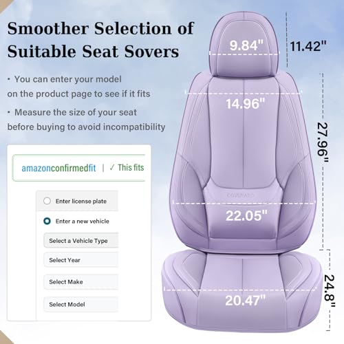 Image of Coverado Seat Covers, Car Seat Covers Front Seats, Car Seat Cover, Car Seat Protector Waterproof, Car Seat Cushion Nappa Leather, Purple Seat Covers Carseat Cover Universal Fit for Most Cars