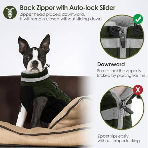 AOFITEE Wintermantel für große Hunde, Wasserdicht Hundemantel Hundejacke Mittelgroße Hunde mit Geschirr, Winddichter Winter Hunde Jacket mit Reißverschluss, Warme Outdoor Hundebekleidung, L Dunkelgrün