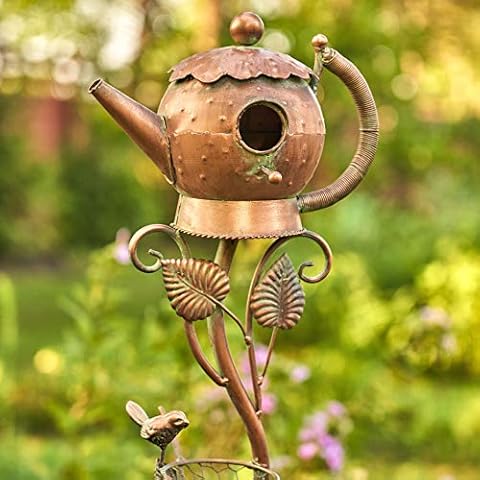 Zaer Ltd. Copper Colored Teapot Birdhouse Garden Stakes (Style 6) Cover