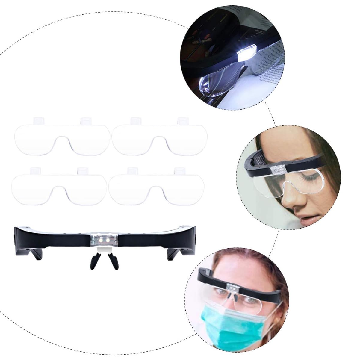 Recargable Luz LED 4 Lentes de Lectura Ergonómica para Reparaciones y para Uso Accesorio Portátil para Adultos