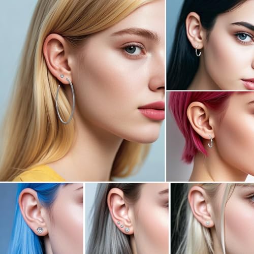 34 Pcs Silver Jewelry Set for Women Layered Bracelets Ball Dangle Hoop Earrings Stackable Knuckle Rings Set Dainty Adjustable Necklaces Valentine Anniversary Trendy Party Costume Accessories Jewelry 5