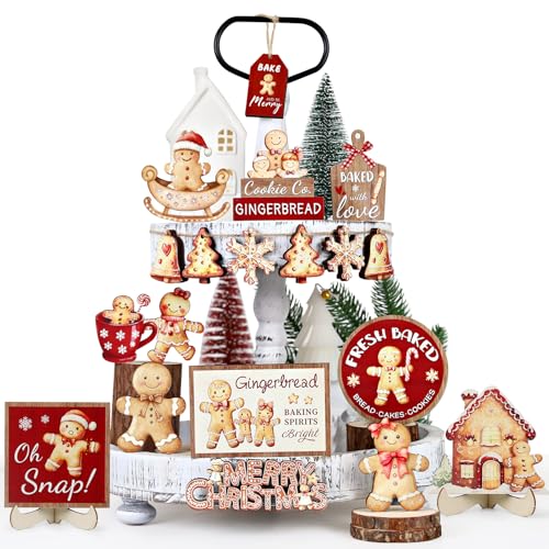 23 Pcs Christmas Tiered Tray Decor - Christmas Decorations Indoor
