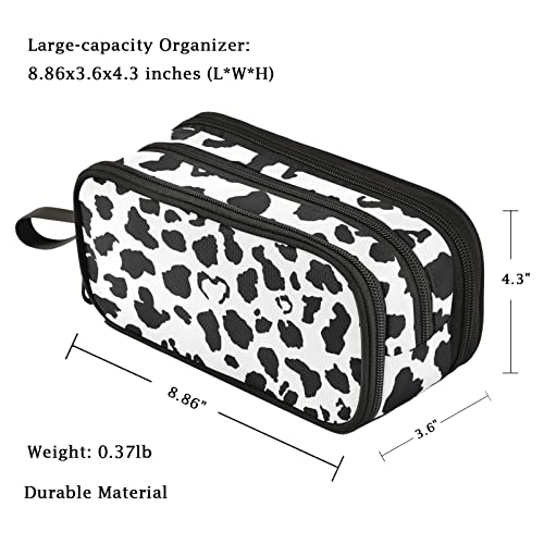 Image of Fustylead Black White Milk Cow Skin Print Large Pencil Pen Case Stationery Bag, 3 Compartments School College Office Desk Organizer Storage Pouch Marker for Teen Boys Girls Students
