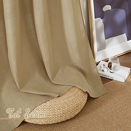 NICETOWN Linen Brown Curtains & Drapes Privacy with Light Filtering, Grommet Flax Linen Burlap Window Treatments Vertical Drapes for Bedroom/Living Room, W52 x L84, 2 Panels
