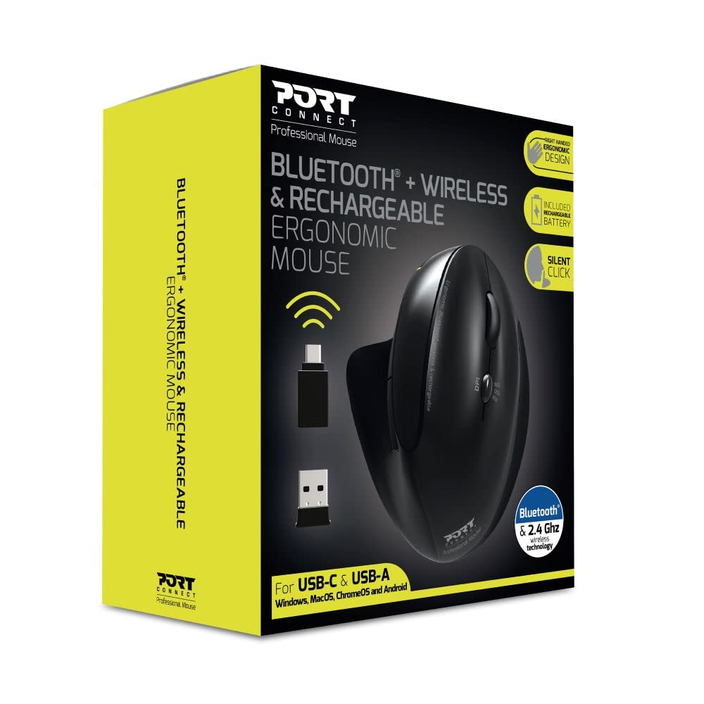 Ergonomiczna bezprzewodowa mysz Bluetooth do ładowania, czarna