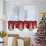 Design festif : Motifs imprimés de sapins de Noël, flocons de neige et bonhommes de neige sur fond rouge, créant une atmosphère chaleureuse et festive.