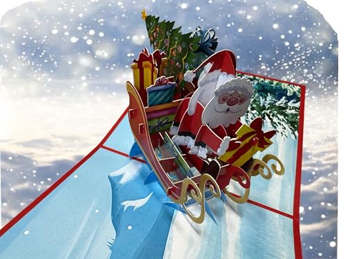 Lalasol Tarjeta Pop-Up de Navidad, Tarjeta 3D con Sobre, Árbol de Navidad, Papá Noel con Regalos, Tarjeta para Fiestas de Fin de Año (03)