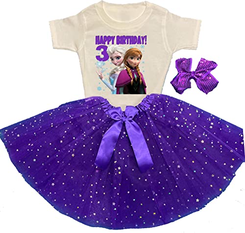 Elsa and Anna Birthday Party 3rd Birthday Tutu Outfit Girl Birthday Shirt Personalized Purple