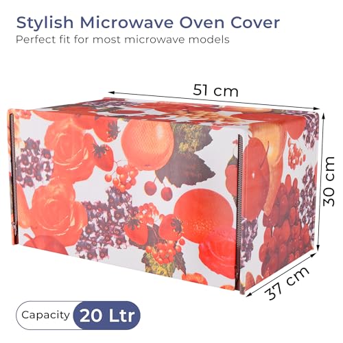 Image of Kuber Industries 20 Ltr PVC Microwave Oven Cover for Kitchen | Microwave /Oven /Otg Cover - Protects from Spills, Stains & Scratches | Fruit Print - Multicolor