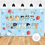 5 * 3ft Blue Dog Birthday Backdrop, Birthday Party Decoration Background, Cute Cartoon Animal Theme Photo Banner for Kid, Adult (Style B) - Image 5