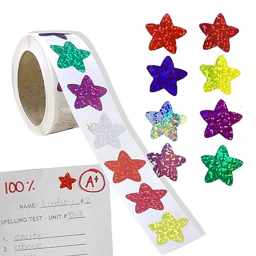 Sterne Sticker Glitzer Belohnungssticker 500 Stück Sticker Klein Rolle 2 5cm Sterne Aufkleber für Kinder Schule Lehrer Belohnungsaufkleber (Bunte)