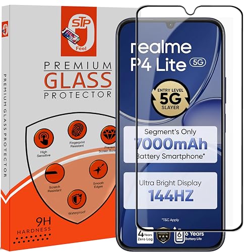 Image of STP FEEL Premium Tempered Glass Screen Protector Guard Compatible For Realme P4 Lite 5G (6.8 Inch, Pack of 1) | Edge to Edge Coverage With Easy to installation kit for Smartphone