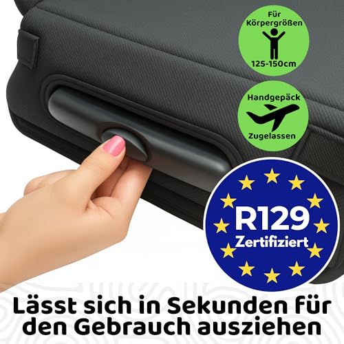 BubbleBum Teleport Auto-Sitzerhöhung, rückenfreier Sitzerhöhung, Teleskop-tragbarer Autositz, ideal für den täglichen Gebrauch und faltbar für Reisen, R129-zertifiziert, Kinder-Kinder-Höhe 125 cm bis
