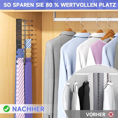 Krawattenhalter Wandmontage, Schwarz Krawattenbügel für Männer, Krawattenhänger für Kleiderschrank Metall, Selbstklebender Krawatten Aufbewahrung für Krawatten, Gürtel, Schals, Accessoires