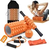 unycos - Foam Roller【PP/EVA】| Kit 5 in 1, Rullo per Massaggio Muscolare che Supporta 120 kg, Fascia di Resistenza Fitness, Palla, Bastone di Riabilitazione, Corda di Forma e Custodia (Arancione)