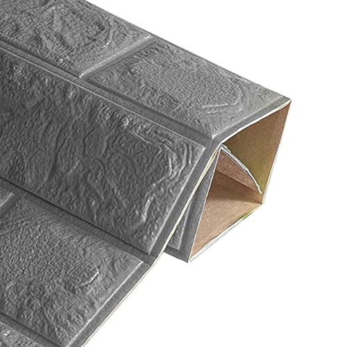 Image of 3D Brick Wallpaper for Wall | Self Adhesive PE Foam DIY Panel | Peel & Stick Decor for Home, Living, Bedroom & Office (70 x 77 cm, Appx 5.8 Sq Ft) (1, Grey)