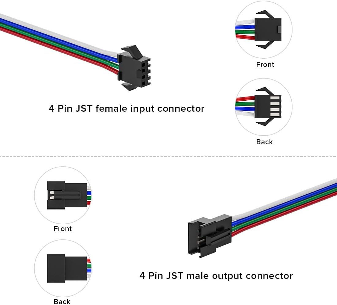 BTF-LIGHTING 5 Pack 20AWG 4 Pin JST SM Male Female Plug LED Connector 3.28FT/1m Extension Cable for WS2815 WS2805 SK9822 WS2801 etc SPI FCOB SMD LED Strip Lights Solderless Controller Wire
