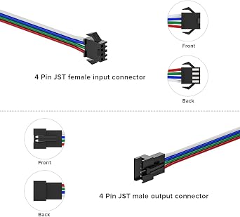 BTF-LIGHTING 5 Pack 20AWG 4 Pin JST SM Male Female Plug LED Connector 6.56FT/2m Extension Cable for WS2815 WS2805 SK9822 WS2801 etc SPI FCOB SMD LED Strip Lights Solderless Controller Wire